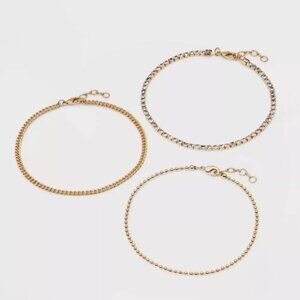 9" Ball Wide Chain Anklet Set 3 piece set - A New Day™ Metallic Gold, NWT